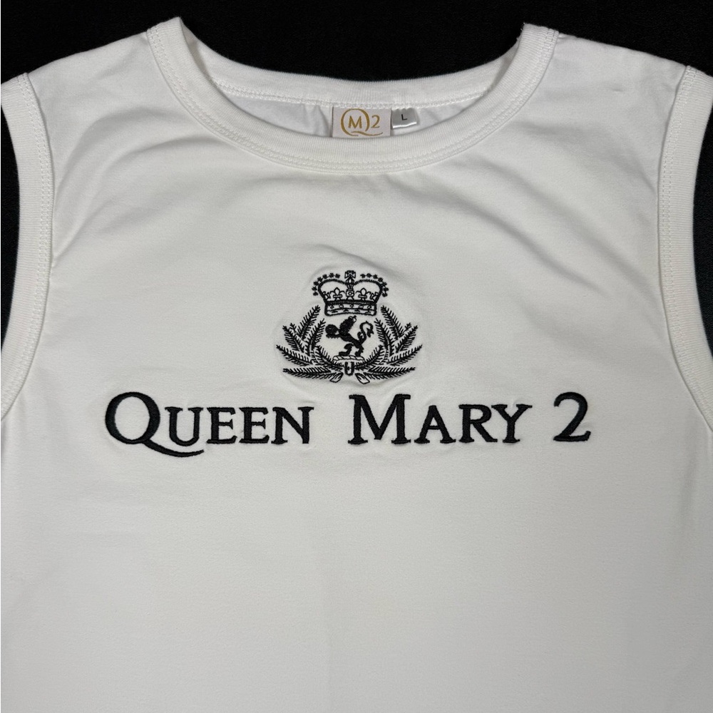 Vtg QUEEN MARY 2 Transatlantic Cruise Ship Sleeveless Embroidered T-Shirt - Picture 5 of 11